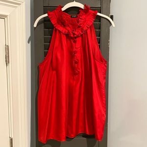J Crew Silk Ruffle Neck Sleeveless Flowy Blouse